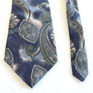 HENRY GRETHEL 100% Italian Silk Tie Gray Paisley Style‎ Necktie USA